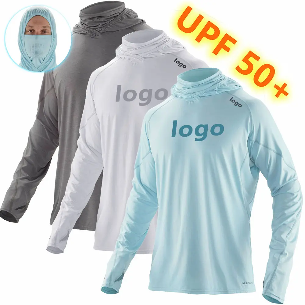 UPF 50 Custom Performance Fishing Wear Jersey Men's Fish Clothing Apparel Hoodie UV Long Sleeve Fishing Shirt With neck gaiter