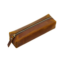 Pochette à stylos rectangulaire en cuir pleine fleur Crazy Horse faite à la main, grande capacité, étui de rangement pour étudiants