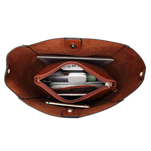 Women's Designer Work Shoulder Bags Waterproof PU Leather Bucket Tote Hobo Purse and <strong>Medium</strong> Satchel <strong>Handbag</strong> with Open Closure - Product Image 5