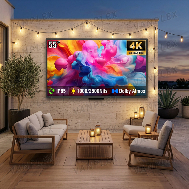 Smart IP65 Outdoor 4K LED TV 55 Inch WebOS 2500nits Sunlight Readable Custom Size HDMI2.1 EARC USB