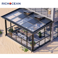 RICHOCEAN Serre de jardin d'hiver préfabriquée en aluminium à toit plat sur mesure, véranda à double vitrage