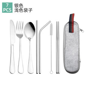 Batterie de cuisine en acier inoxydable pour camping en plein air cuillère fourchette baguettes brosse à paille 7 pièces batterie de cuisine ensemble portable avec boîte - Product Image 6