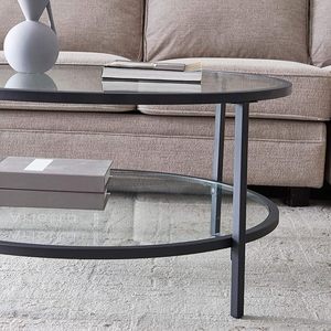 Table basse à double rangement au design nordique moderne avec dessus en verre et fond en bois, cadre métallique pour décoration de chambre polyvalente - Product Image 4