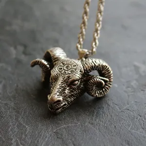 Collier pendentif tête de chèvre Thor, amulette viking nordique, pendentif tête de <span class=keywords><strong>bélier</strong></span> gothique, Astrologie, <span class=keywords><strong>Horoscope</strong></span>, Charme de chèvre pour homme - Product Image 1