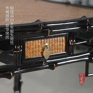 Lacquered Bamboo Square Tea Table <b>Set</b> With Drawer And Stools For <b>Restaurant</b> Use - Product Image 2