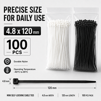 Attaches-câbles autobloquantes mini 4,8x120mm, 100 pièces, noir et blanc, en nylon, à forte adhérence, pour l'organisation de fils et cordons, sangles de fixation, lot