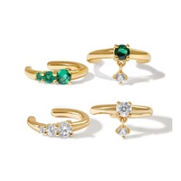 Gemnel Meilleur prix Argent pur Sans perçage Délicat Émeraude Cz/ clair Cz Boucle d'oreille pour filles