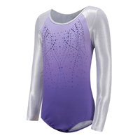 Ensemble de justaucorps de gymnastique B73 en gros à manches longues dégradé avec strass, jupe en mousseline scintillante et chouchou pour filles, tenue de danse et de gymnastique