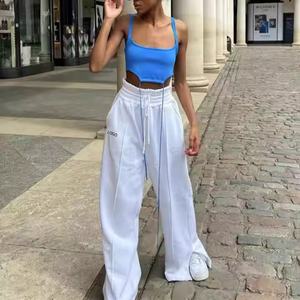 Pantalones de Verano de Algodón OEM para Mujer, Pantalones Plisados con Abertura, 100% Algodón French Terry, Pantalones Deportivos de Pierna Ancha y Cintura Alta para Mujer - Product Image 1