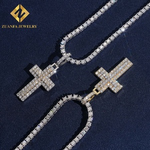 Colgante de cruz de oro y plata 925 con diamantes cultivados en laboratorio, micro pavé, corte brillante redondo, joyería unisex estilo hip hop para fiesta - Product Image 6