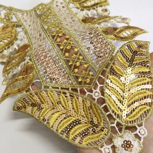 Dernières paillettes florales brodées solubles dans l'eau col col dentelle appliques patchs pour femmes robes LT2855A - Product Image 3