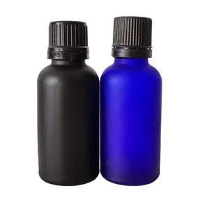 Factory Cheap Custom Glass Frosted Black Blue Skin Care Herb Massage Oil Cosmetics Frosted Green Amber Inner Dropper Bottle