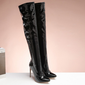 Bottes élastiques à hauteur de cuisse pour femmes, talons fins rouges, au-dessus du genou, sexy, avec fermeture éclair, pour la danse en boîte de nuit, grande taille 48 - Product Image 3