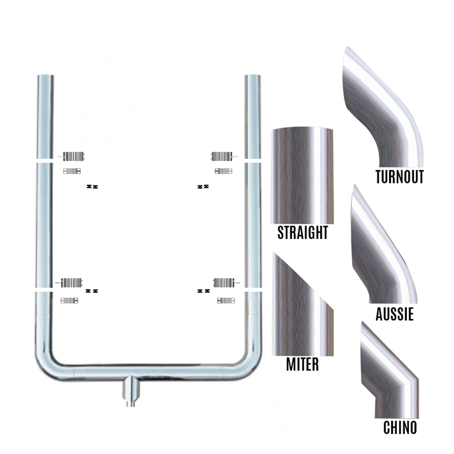 Chino Exhaust Stack Kit Dual 8 Inch Stacks for Peterbilt 379