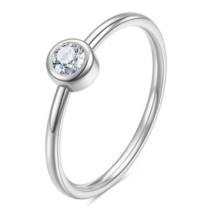 Bagues de couple simples en acier inoxydable avec diamants de 2 mm et zircon, sertis clos en or 18 carats, bijoux de mariage unisexes - Product Image 4