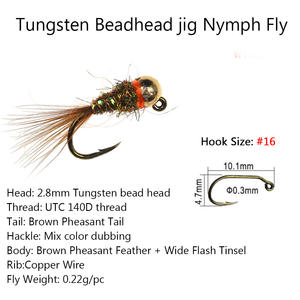 Gabarit de tungstène brun perdigon nymphes faisan queue mouche Euro nymphe naufrage rapide <span class=keywords><strong>truite</strong></span> pêche <span class=keywords><strong>leurre</strong></span> mouches artificiel insecte appât - Product Image 3