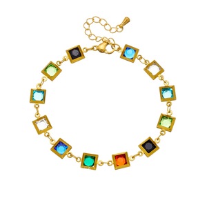 Geometric Cube Stainless Steel Jewelry <b>Set</b> Gold Plated Multicolor Bezel Setting Necklace <b>Bracelet</b> Women's Party Fashion - Product Image 5