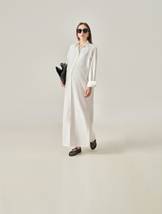 Vestidos de Verano de Algodón y Poliéster, Maxi, Holgados, Casuales, Minimalistas, de Manga Regular, Cuello Camisero, con Botones, a Rayas, Transpirables - Product Image 2