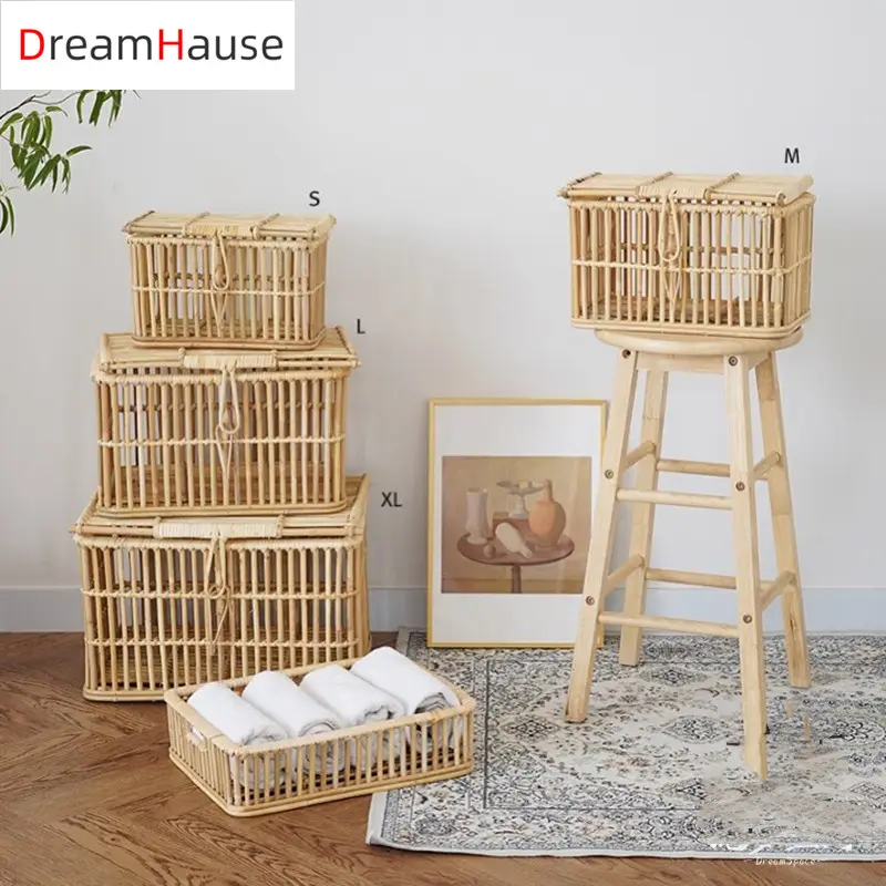 Dreamhause Indonesiano Reale Articoli Vari Cestino Di Immagazzinaggio del Rattan Albergo di Famiglia Vestiti di Smistamento Rattan Scatola Con Coperchio