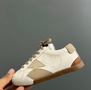Retro style dark colored children shoes with suede upper white star shaped patches lace up GGDD casual flat shoes - Product Image 4