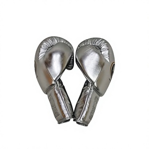 Professional <b>Silver</b> Boxing <b>Gloves</b> % Genuine Leather Lace-Up Closure Adjustable Wrist Strap Waterproof Lightweight Boxing - Product Image 4