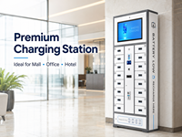 Casier de recharge pour téléphones intelligents à 18 compartiments, assemblé, durable, avec grand écran, recharge sans fil, paiement multi-mode, fixation murale commerciale