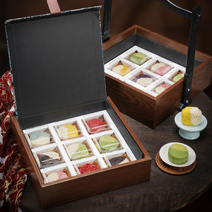Wooden Mid Autumn Festival <b>Gift</b> <b>Box</b> Double Layer Portable Storage For Chinese Pastry Tea <b>Cake</b> Gifting Rectangle 16.2cm - Product Image 2