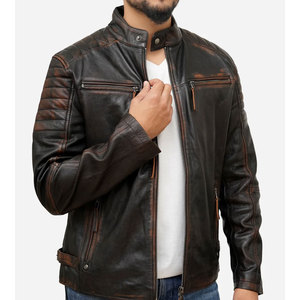 <b>Men's</b> Genuine <b>Leather</b> <b>Jacket</b> Zipper Closure Turn Down Collar Solid Black Regular Fit Autumn Outerwear Custom Logo And Color - Product Image 6