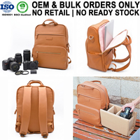 Sac à dos pour appareil photo en cuir végétalien, fabrication OEM/ODM sous marque privée, avec insert pour appareil photo à accès latéral et compartiment pour ordinateur portable, commande en gros (MOQ 100)