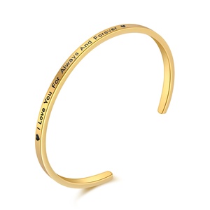 Di modo di Alta Lucido Su Misura In Acciaio Inox Aperto Del Polsino Del Braccialetto Del Braccialetto Placcato Oro Plain Braccialetti Delle Donne Ispirato Citazione Del Polsino - Product Image 2