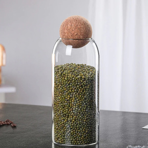 high borosilicate airtight clear glass sealed food storage jar cork ball stopper glass storage bottle 500ml 1000ml