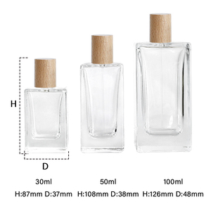 Botella de Perfume Cuadrada de Vidrio Transparente Ecológica de Lujo al por Mayor, 30ml 50ml 100ml, con Tapa de Madera Serigrafiada - Product Image 6