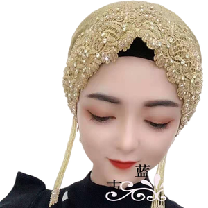 หรับผู้หญิงผ้าโพกหัวผ้าโพลีเอสเตอร์ผูกโบว์แบบปรับแต่งได้หมวกแก๊ปผ้าโพกหัวสไตล์อาหรับพิมพ์ลายระบายอากาศได้ผ้าทอสี่ชิ้น - Product Image 1