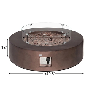 <span class=keywords><strong>Cheminée</strong></span> extérieure de forme ronde marron béton de 34 po avec pare-vent en verre pour foyer - Product Image 4