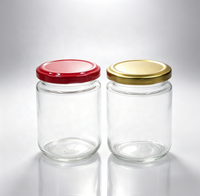 Vente en gros de pots en verre ronds transparents à large ouverture de 350 ml (12 oz) avec couvercle en verre, adaptés aux épices, au miel, aux noix et au stockage des aliments