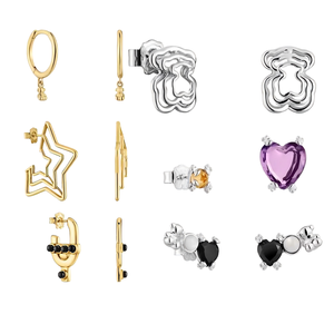 Pendientes de tuerca para <span class=keywords><strong>mujer</strong></span> de alta calidad, superventas 2026, diseño de oso de dibujos animados pequeño, chapados en oro, de plata ligera, para aniversario - Product Image 1
