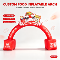 Arche gonflable carrée rouge de 6 m, personnalisée, durable, résistante au soleil, imperméable en tissu Oxford, motif burger de dessin animé pour publicité de restaurant
