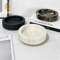 Plateau à bijoux rond en travertin naturel pour hôtel, villa, table, décoration intérieure, plateau décoratif en marbre à bord épais