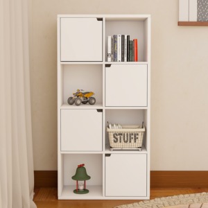 200 MOQ White Freestanding MDF Shelves 8 Compartments Modern Bookshelf <strong>Book</strong> Case with 4 Hidden Doors - Product Image 1