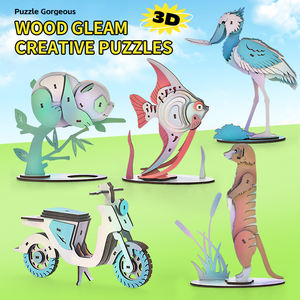 HW nouvelle éducation précoce jouets éducatifs pour enfants 3D en bois bricolage ornements créatifs <span class=keywords><strong>puzzle</strong></span> animal irrégulier avec flash - Product Image 2