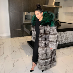 RXFurs Manteau en fourrure de luxe <span class=keywords><strong>à</strong></span> <span class=keywords><strong>capuche</strong></span>, patchwork doré et <span class=keywords><strong>noir</strong></span>, en fourrure de renard, épais et chaud pour l'hiver, sur mesure - Product Image 1