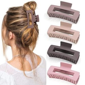 Pinzas de Pelo Rectangulares Mate con Diseño Hueco, 5 Colores, Pinzas Grandes de Plástico de Color Sólido Antideslizantes para Mujeres, para Peinados Diarios - Product Image 4