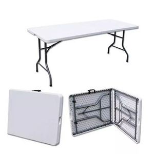 Table pliante portable rectangulaire en plastique blanc pour fêtes, dîners, banquets, barbecues, camping et pique-niques en extérieur - Product Image 1