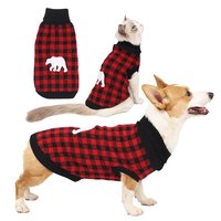 Pull à col roulé à carreaux Buffalo pour chien, broderie ours et cerf, vêtement chaud d'hiver pour animaux de compagnie, costume de chien pour fête de Noël, tenue pour chiot