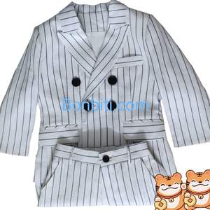 Fabricant vietnamien, vente en gros de vêtements formels pour enfants, costume pour garçons à rayures fines blanches, double boutonnage, ensemble 2 pièces, veste et pantalon - Product Image 3