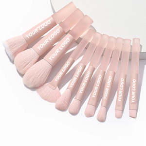 HeXueNew 10pcs Mini Pink Makeup Brushes Matte Transparent Handle Portable Soft Hair Fan Brush Set Face Beauty <b>Tools</b> - Product Image 3