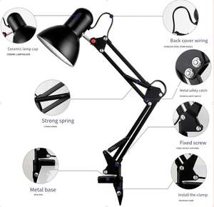 E27 hiện đại dài-cánh tay gấp sắt <span class=keywords><strong>LED</strong></span> đèn bàn với Swing cho phòng ngủ đọc sách & Nghiên Cứu kim loại bền bóng râm & DC cung cấp điện - Product Image 5
