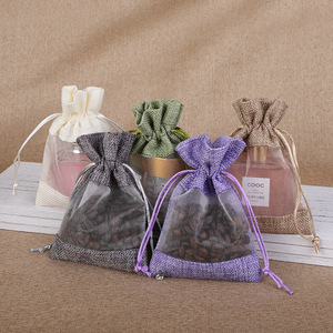 Eco-friendly Recycled Jute Drawstring <b>Bag</b> with Clear Window Transparent Gift <b>Bag</b> <b>Folding</b> Style and Rope Handle - Product Image 6