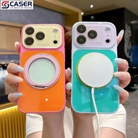 Coque de téléphone populaire bicolore couleur bonbon avec miroir de maquillage et support magnétique pour iPhone 18 Pro Max/18 Pro/17
