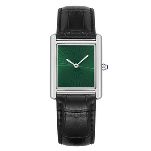 Montre carrée française bleue pour homme, simple et luxueuse, bracelet en cuir, montre à quartz pour homme - Product Image 6